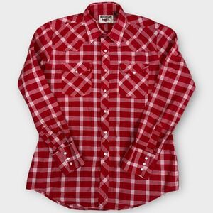 Authentic Western Youngblood Red Plaid Pearl Snap Long Sleeve Shirt Mens M